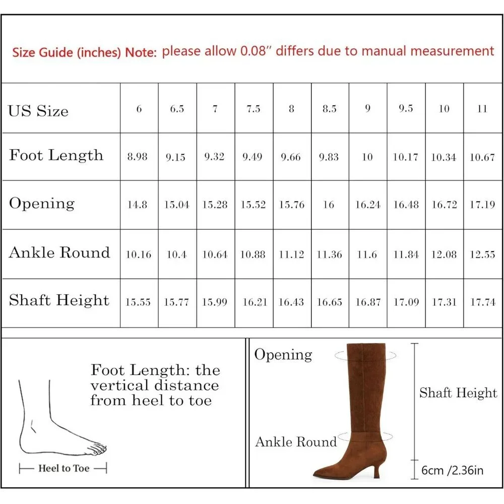 Women's Brown Suede Kitten Low Heel Toe Side Zipper Long Tall Knee High Boots